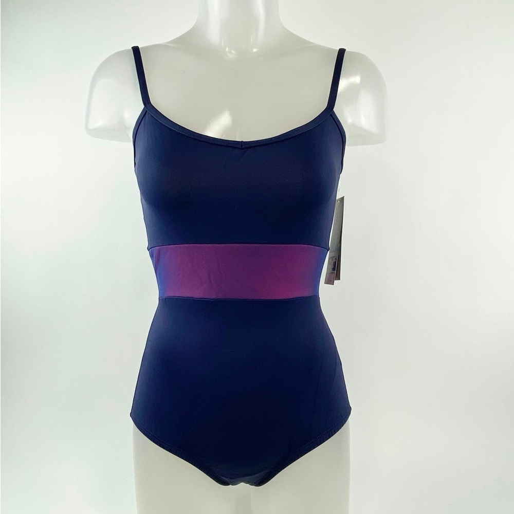 Body Wrappers Navy Blue Pink Mesh Cami Leotard 🩰